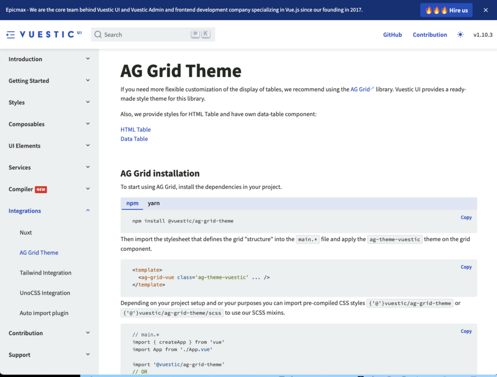 Vuestic UI and AG Grid partnership banner