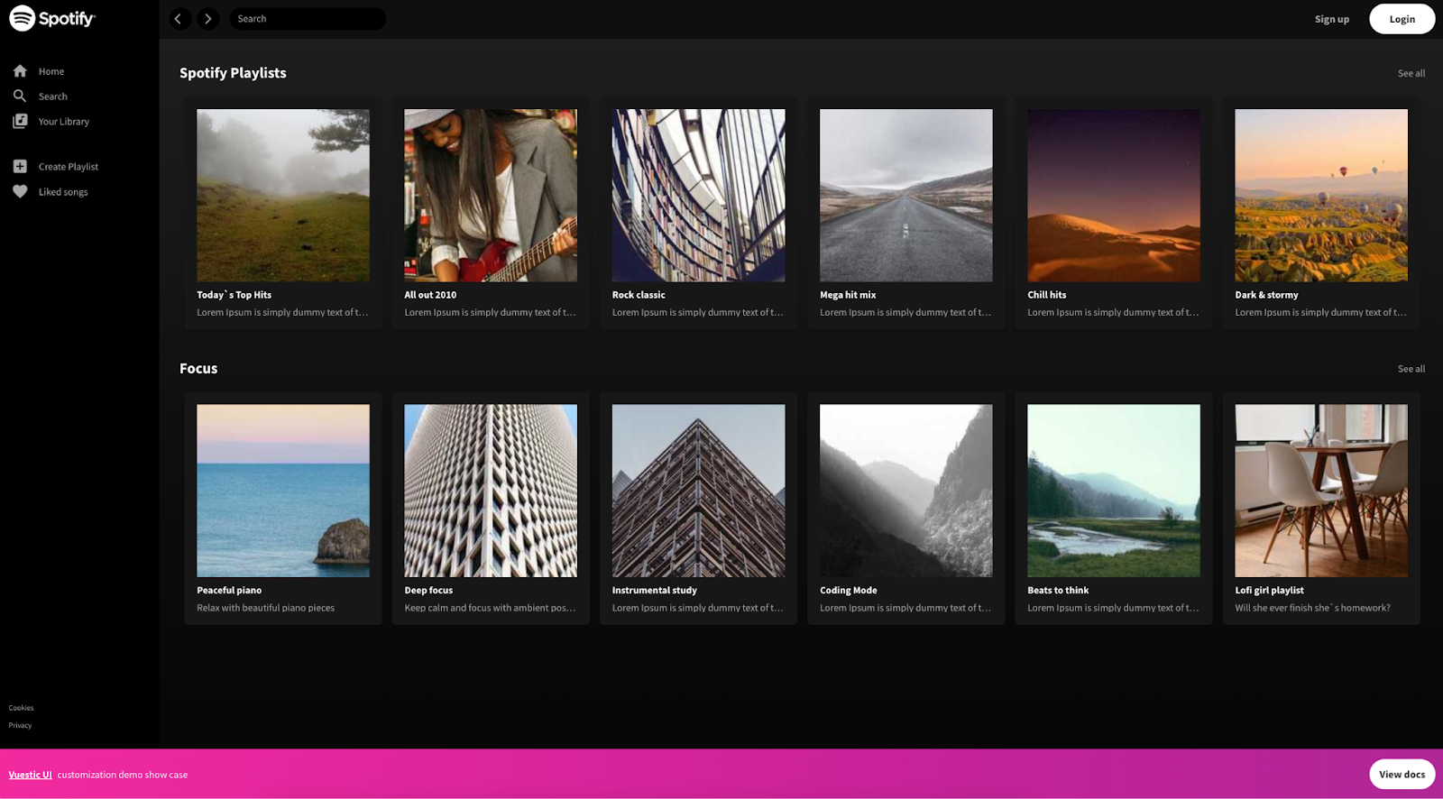 Vuestic UI rapid frontend prototype example